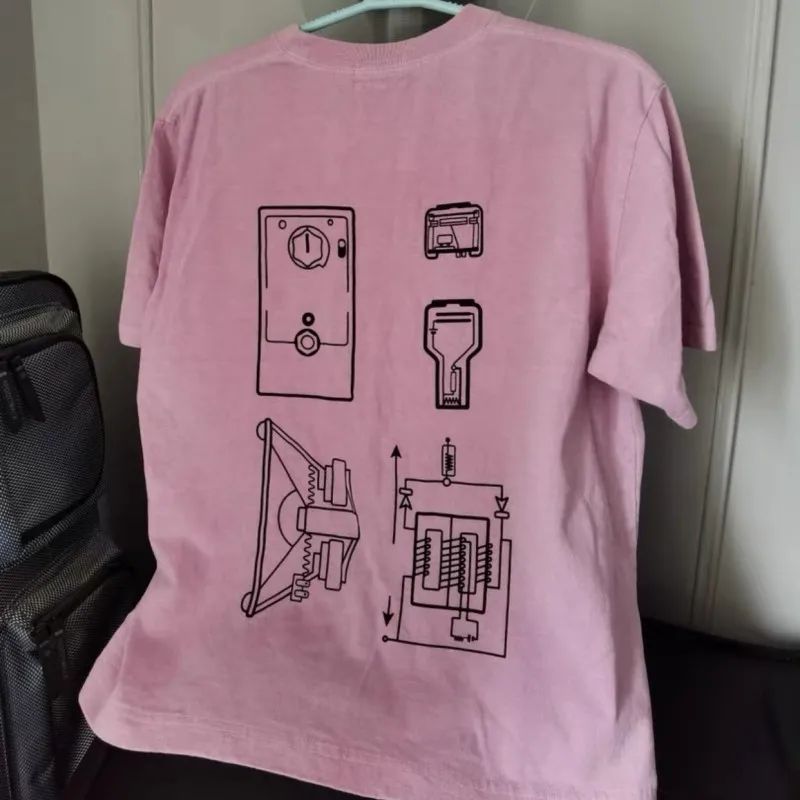 Pink CAVEMPT Tshirt Summer Men Women Cotton Line Woman Phone Circuit Board Drawing Pattern CE  Short Sleeve Street Tops Cleanfit