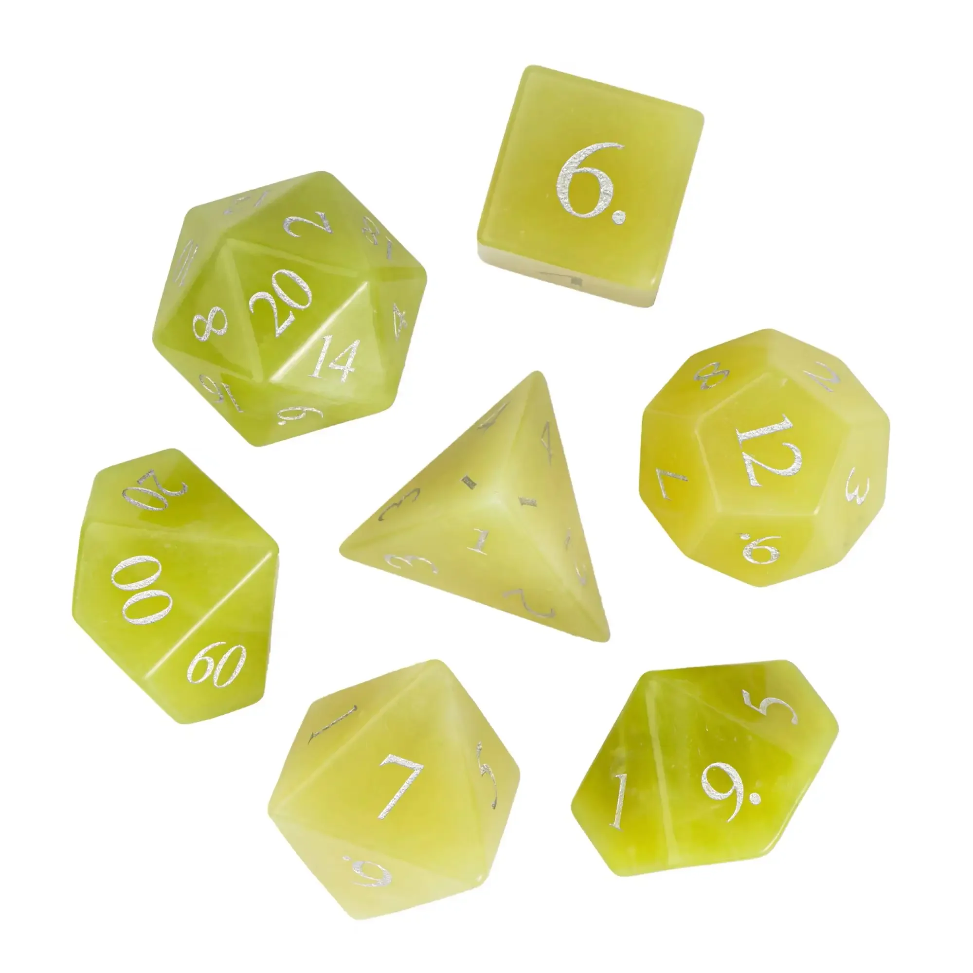 Cusdie Lemon Jade Stone Dice DND, Handmade Gemstone Dice Set with Box, 7Pcs Polyhedral D&D Dices for Board Game Collection Gift