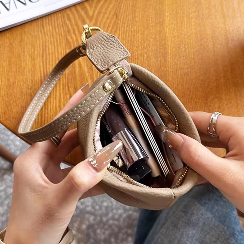 Mini monedero con iniciales personalizadas para mujer, monedero de piel auténtica con diseño de lujo, bolso informal con cremallera, cartera con grabado para tarjetas