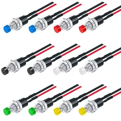 6Pcs 1A 250V AC 2 Pins SPST 6 Colors Normal Open Mini Momentary Push Button Switch with Pre-soldered Wires