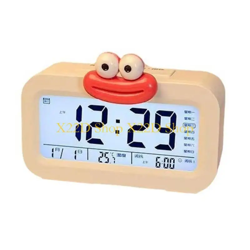 X22D Cartoon Sausage Lip LCD Display Desk Clock with Snooze Function Night Light Battery Operated Digital Alarm Clock Decors