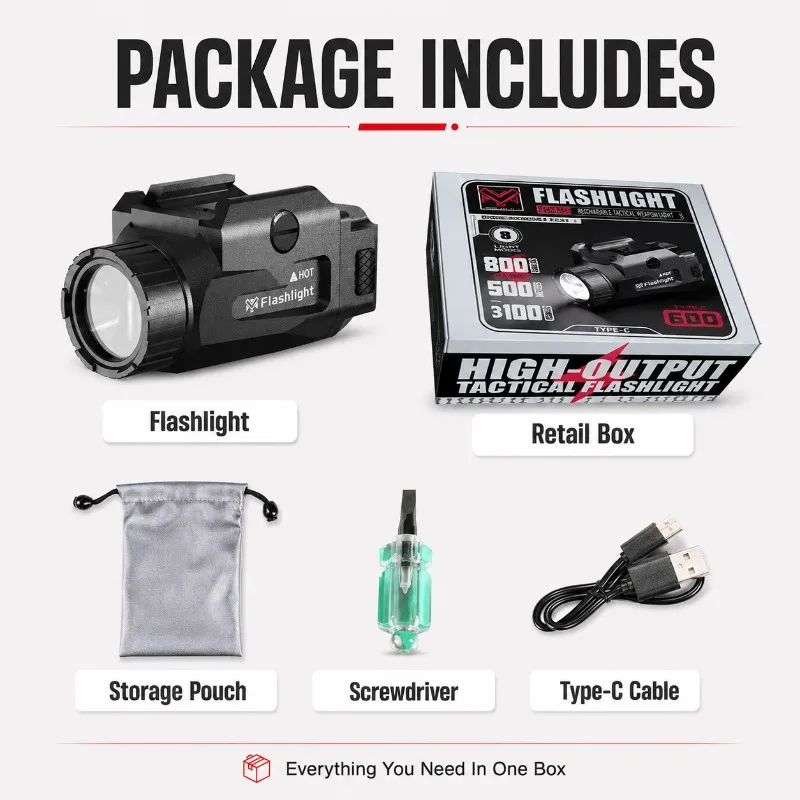 800 Lumen Bright Model‑use Torch with Red Indicator Light, Rail‑mounted Metal Decorative Component
