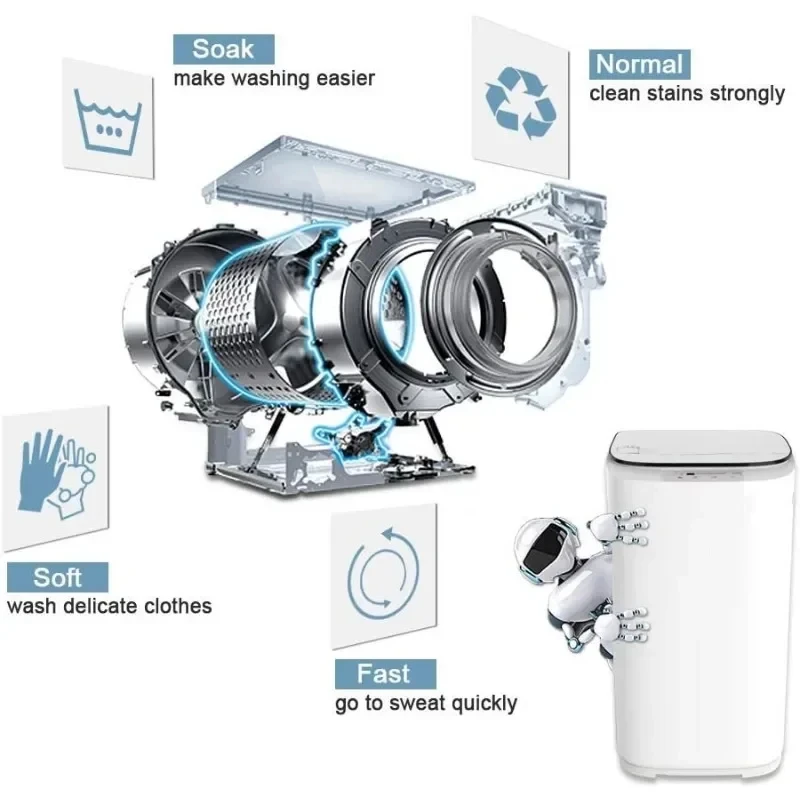 Upgraded Compact Washing Machine, Fully Automatic 2-in-1 Washer and Spin Dryer Machine Build-in Pump Long Hose, 8 Lbs. Capacity