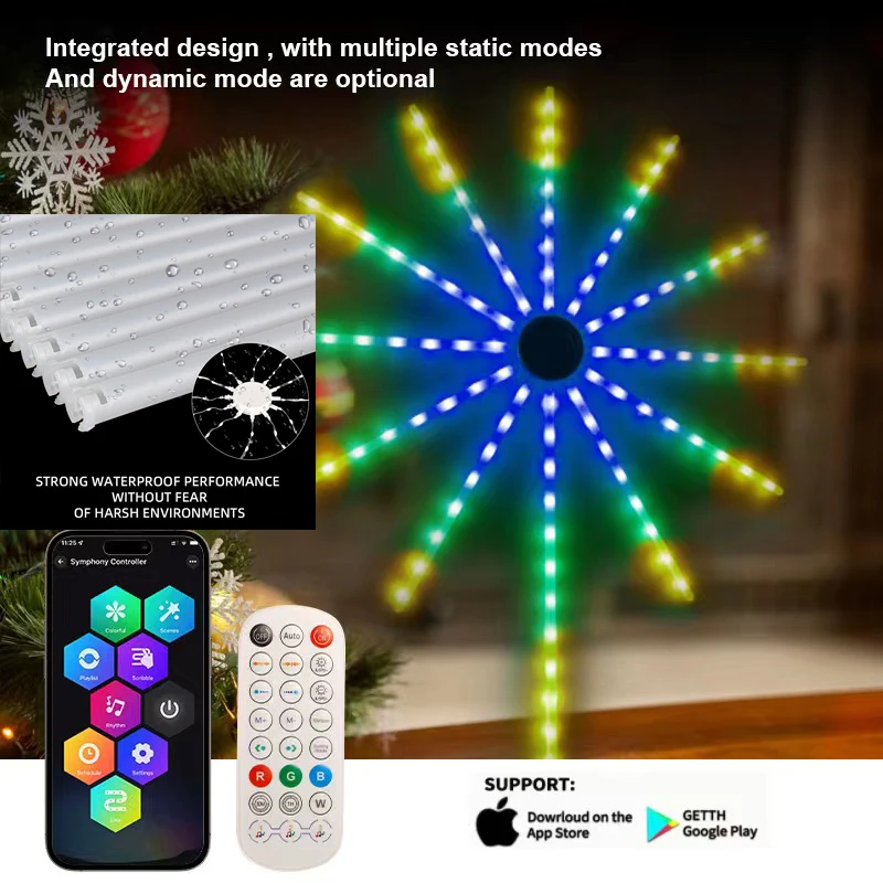 APP Firework Christmas Lights String WS2812B RGBIC Party Holiday Festival Decor Outdoor Lighting IP65 USB 5V