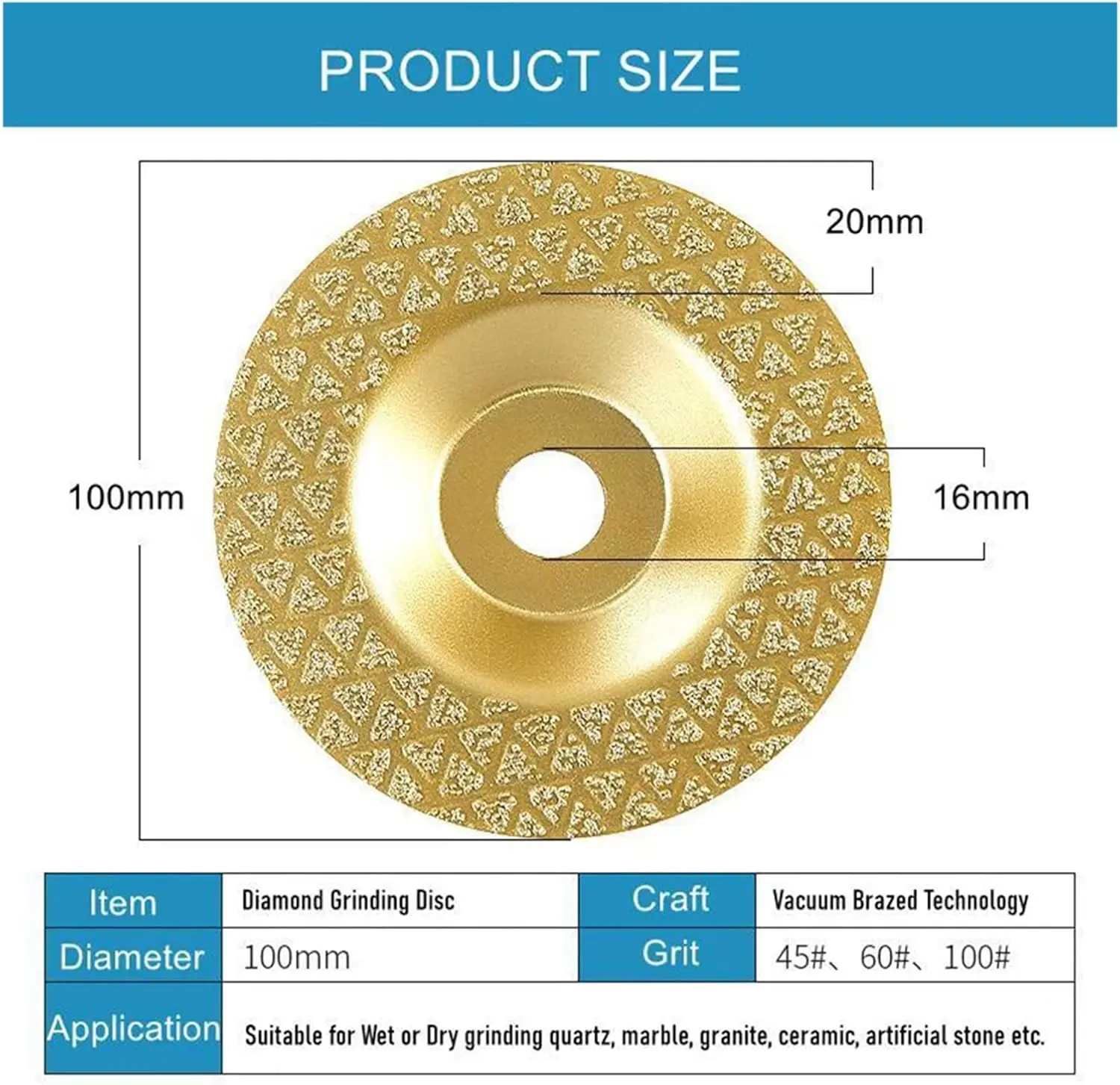 1PC 45/60/100# Diamond Grinding Disc Brazed Bowl Grinding Plate Wet Dry Use Marble Granite Trimming Angle Grinder Polishing Disc