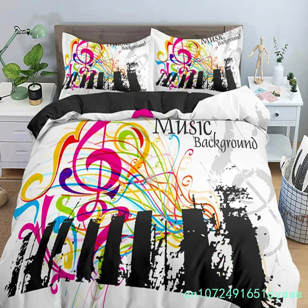 Music Theme Duvet Cover Microfiber Musical Symbols Comforter Cover Violin Piano Pattern Bedding Set Twin King Single Queen Size