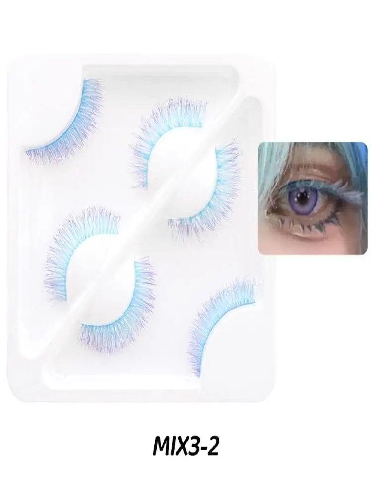 1/3 paires de faux cils colorés bleu rose vif, moelleux, faits à la main, longs et naturels, pour femmes et filles et COS
