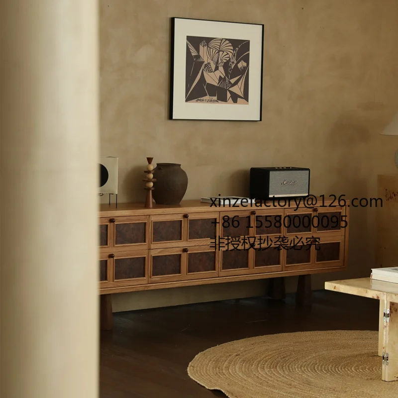 Factory Direct 2026 Top RatedModern Oriental Medieval TV Cabinet French Retro Solid Wood Storage Cabinet Black Walnut Tumor Surp