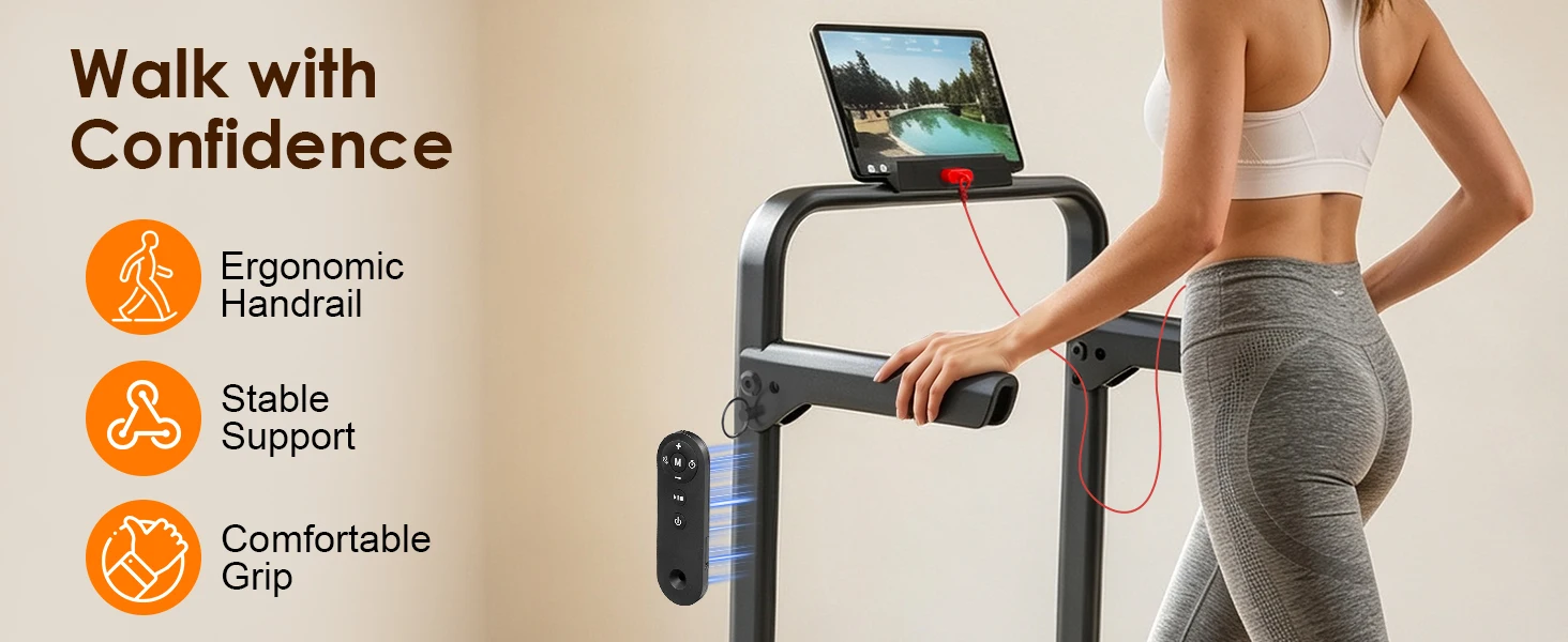 Faltbares Laufband mit 15% Steigung, Leises Laufband 2,5 PS, Laufband 12 km/h, App & LED, Walking Pad für Büro Max 150kg – Detail 14