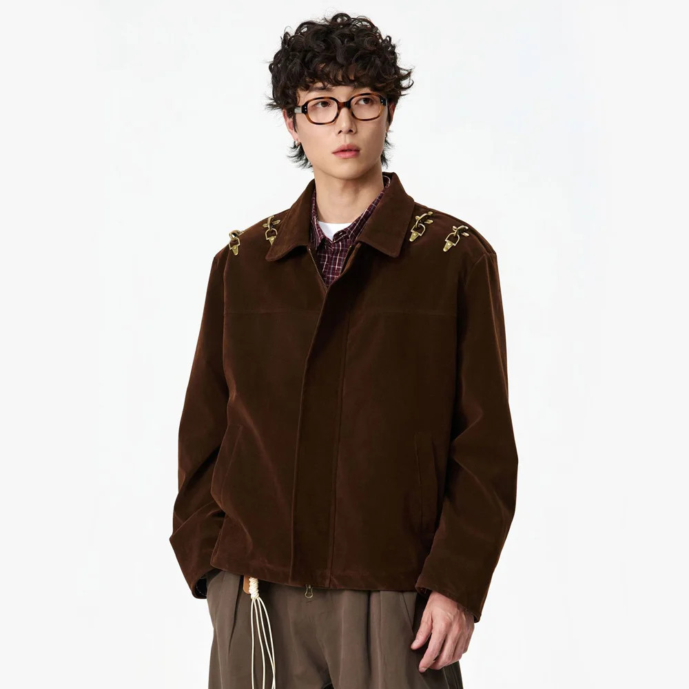 Shoulder Metal Buckle Vintage Jacket Men Korean Streetwear Fashion Loose Casual Spring Autumn Short Cargo Jacket Coat Outerwear