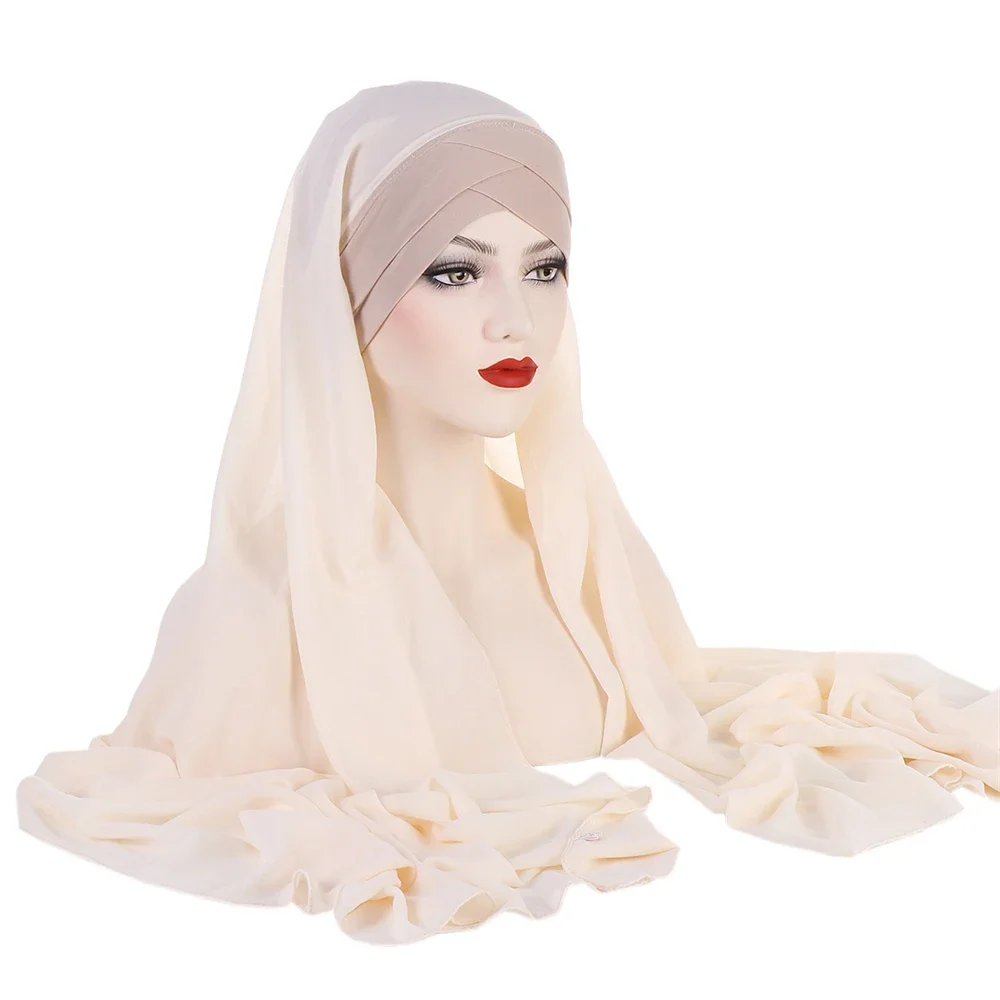 Muslim Women Instant Chiffon Hijab With Jeresy Inner Cap Bonnet Turban Amira Long Veil Shawl Head Scarf Head Wrap Femme Scarves