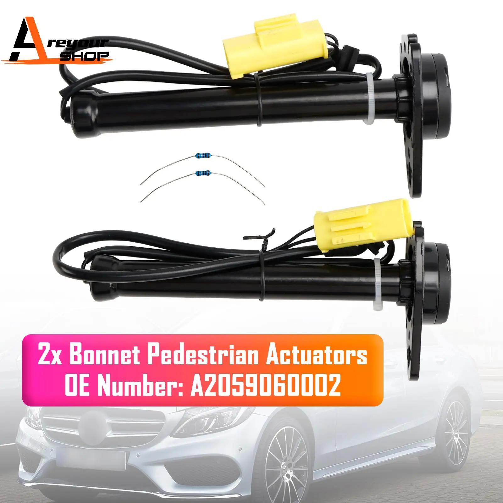 

2x Bonnet Pedestrian Actuators A2059060002 for Mercedes C Class W205 2014 2015 2016 2017 2018 2019