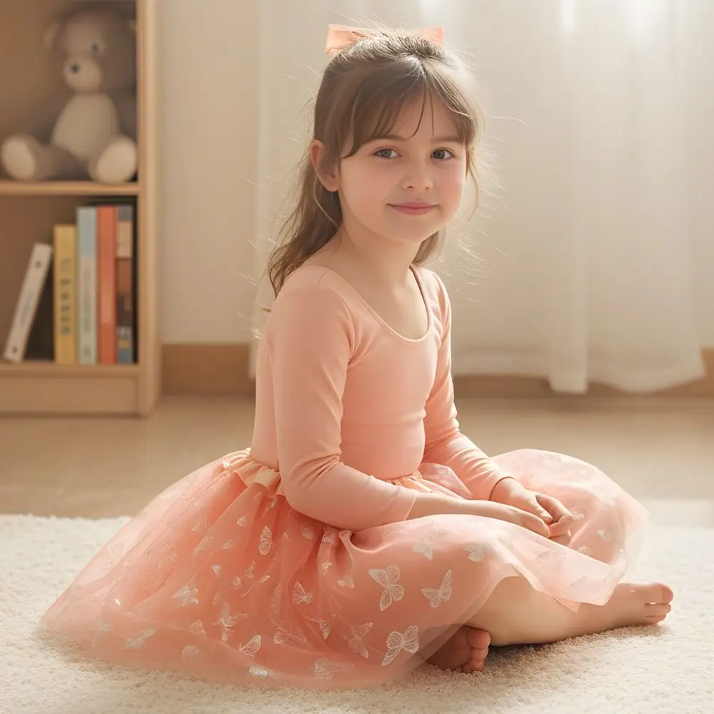 Butterfly Print Tulle Skirt Polyester Fiber Three-Layered Dance Costume A-Line Short Elastic Waist Tutu Skirt Princess Style