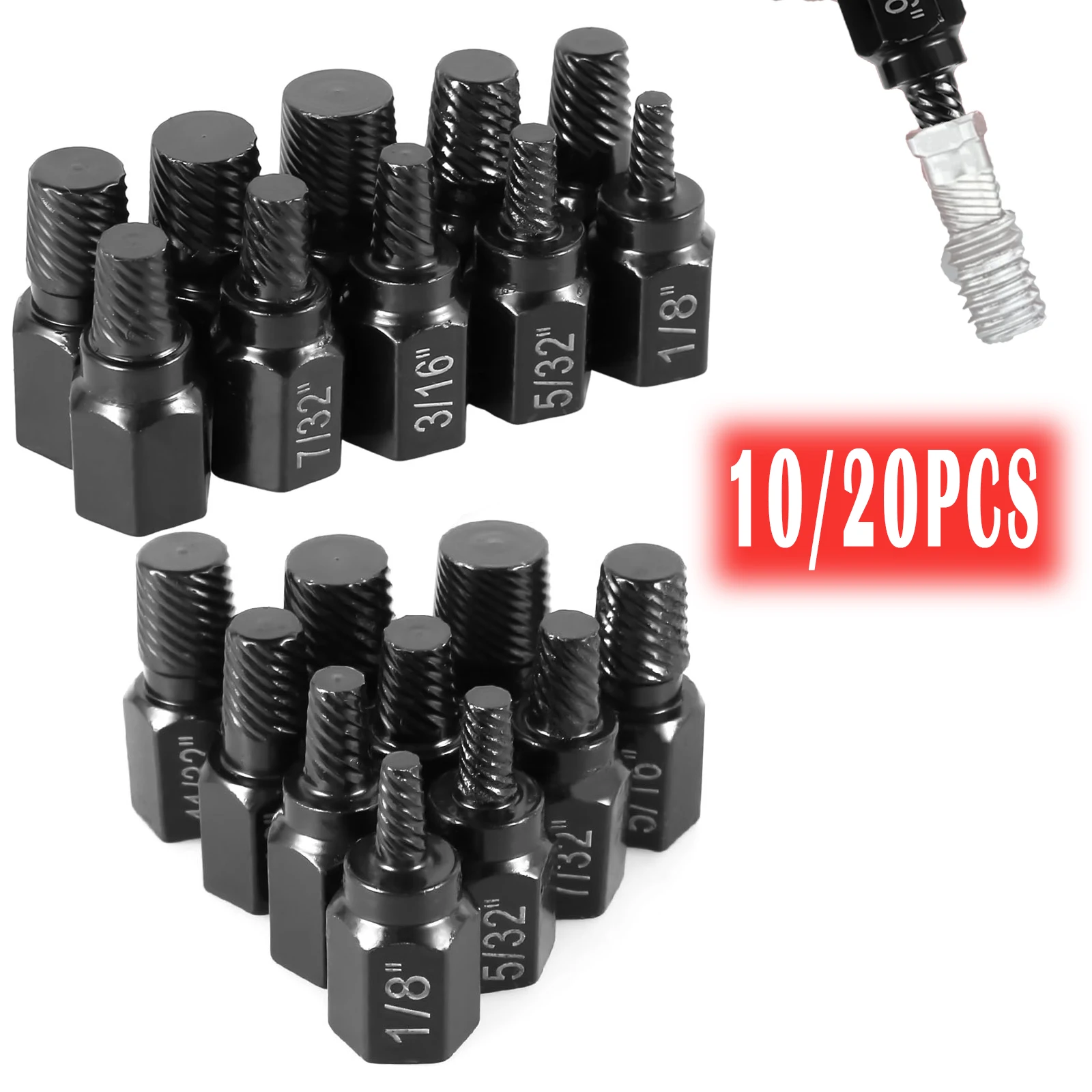 

10/20Pcs Multi Spline Screw Extractor Set Alloy Steel Damaged Bolt Removal Tool Easy Out Rusted Bolt Removal for 1/8-13/32Inch