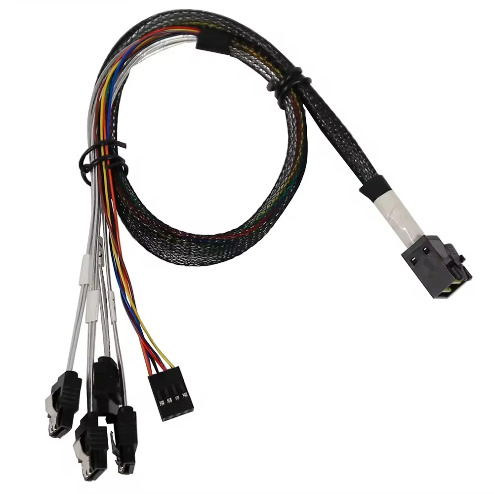 Internal SFF8643 Mini SAS HD to 4 SATA Cable, With SGPIO Signal Wire For RAID HBA Card NAS Storage Hard Drive
