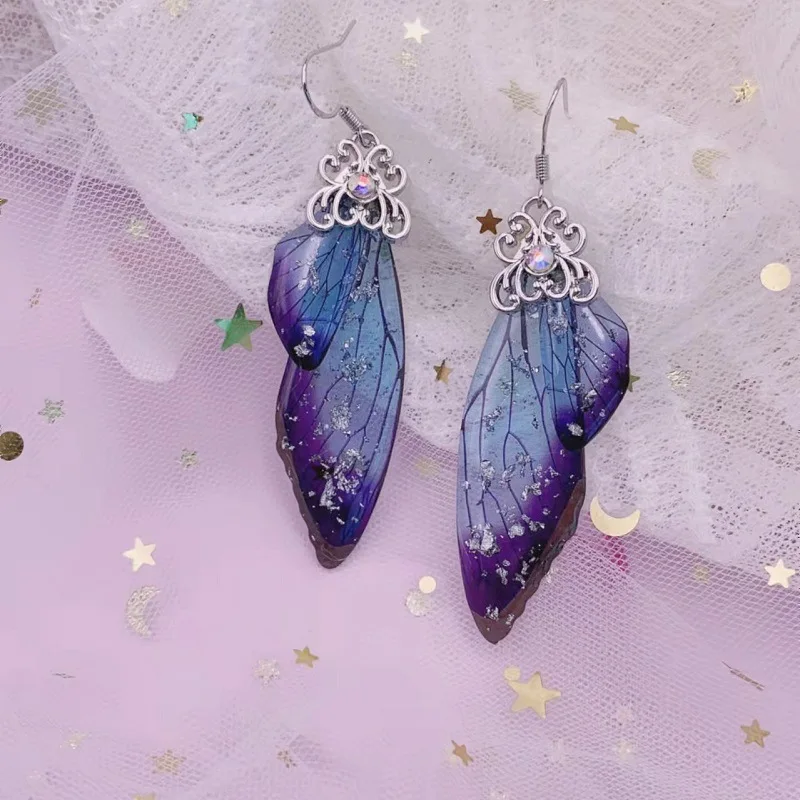 Minar Fantasy Neon Green Blue Gradient Butterfly Pendant Earring for Women Sequin Crystal Resin Simulation Wings Dangle Earrings
