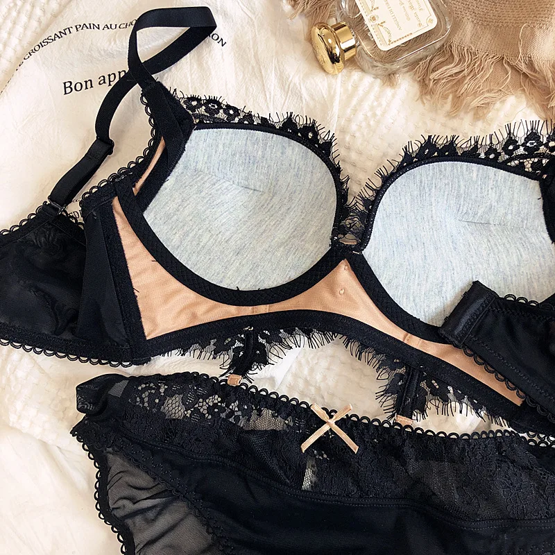 Lace sexy small chest gather lingerie no steel ring upper thin and lower thick underwear set women adjusting bra panty suit