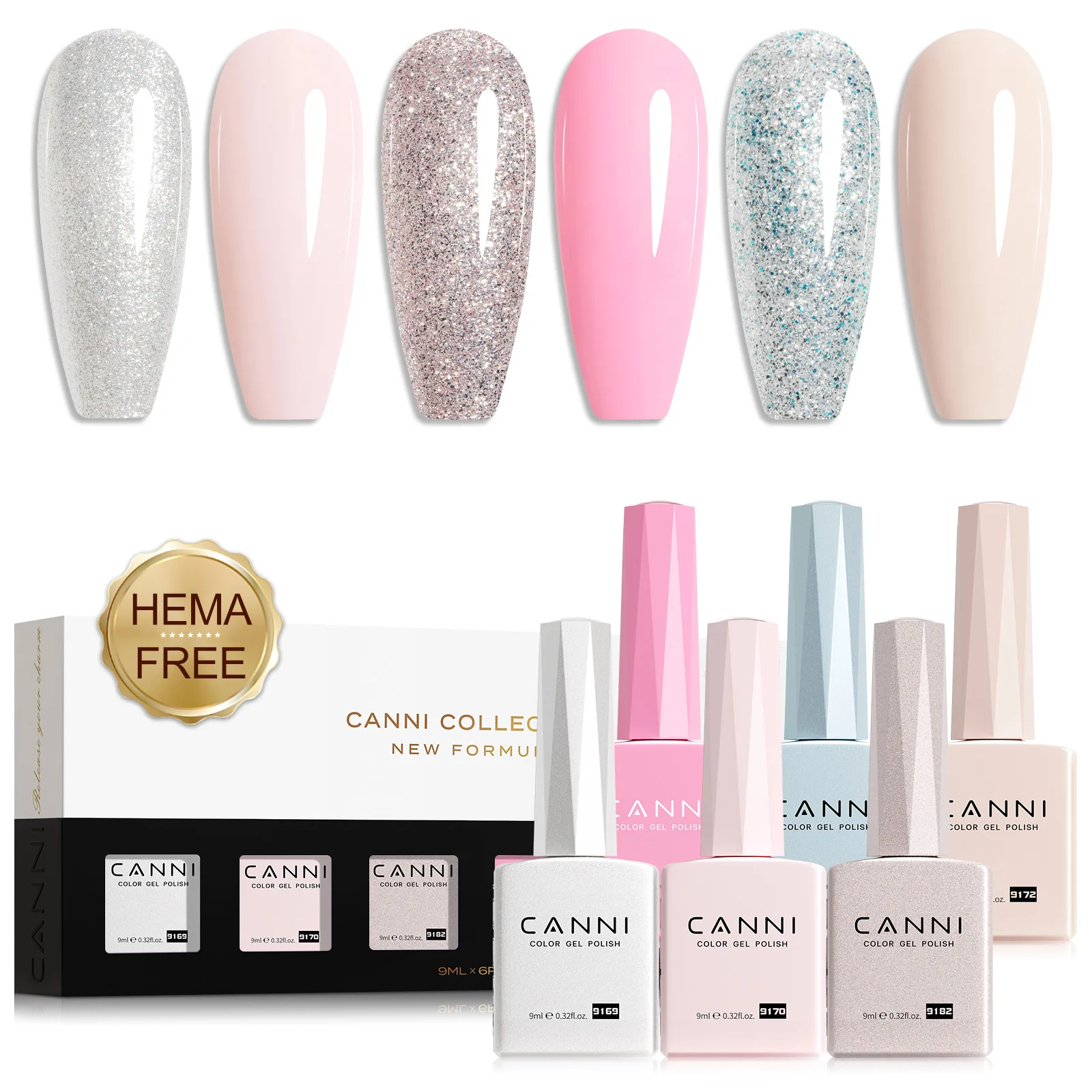 6pcs/kit CANNI TPO FREE Nail Gel Polish Set Gorgeous Natural Color Semi Permanent Soak Off UV LED Gel Manicure Set for Women 9ml