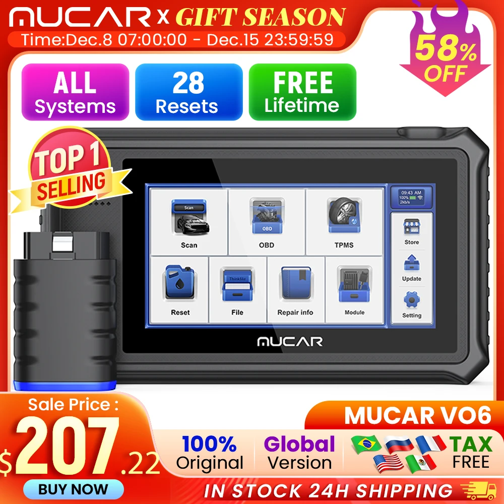 THINKCAR MUCAR VO6 Best Professional Car Diagnostic Tools Full System 28 Resets Free Automotive Obd2 Scanner OBD Auto Diagnosis