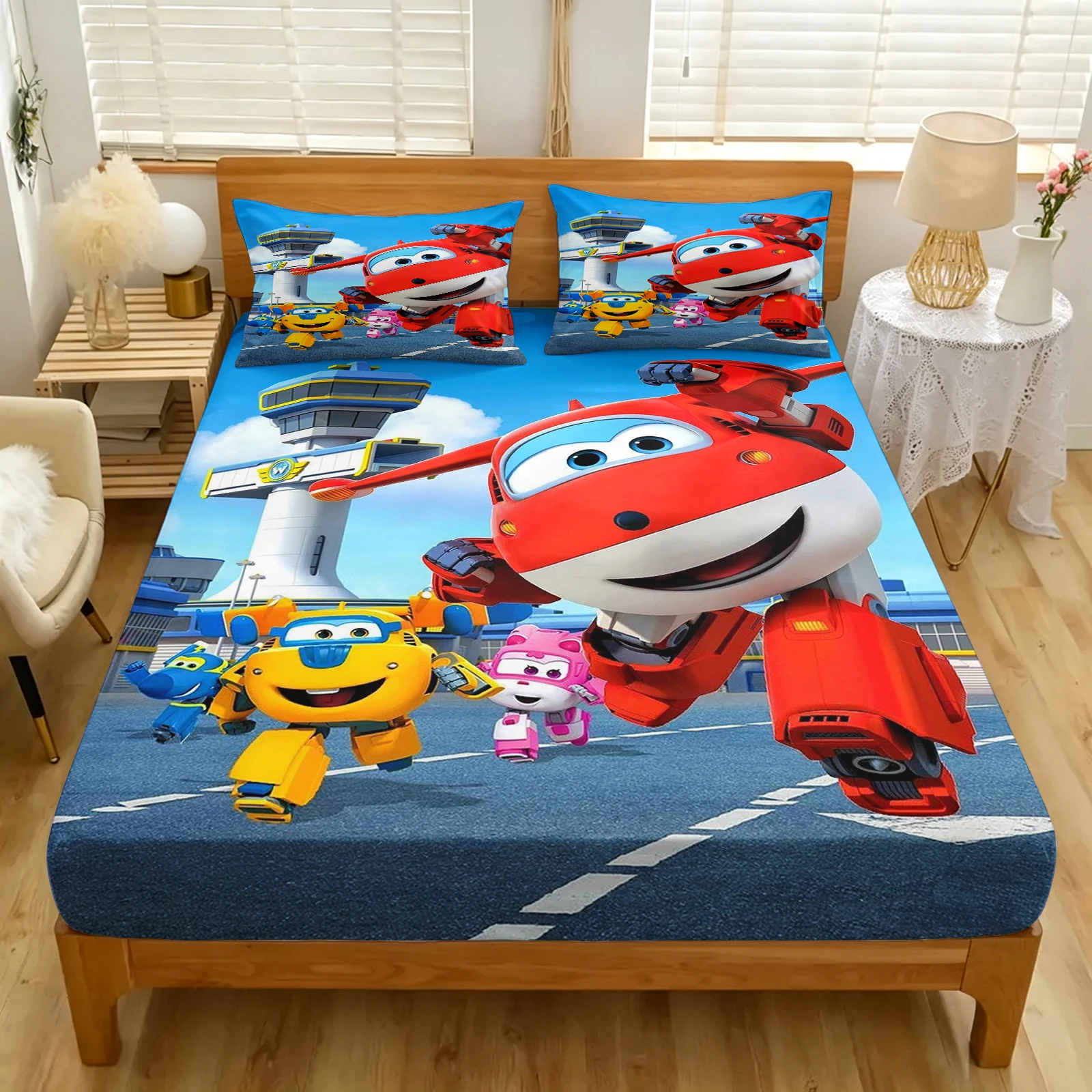 Fitted Sheet A Flying Cartoon Little Plane Bed Sheets And Pillowcases Set Elastic Digital Printing Beddin