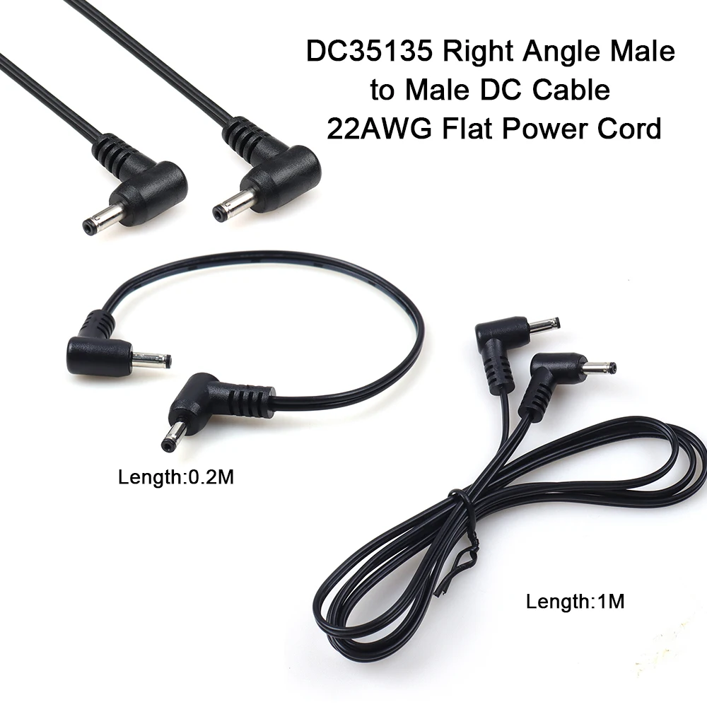 DC35135 Right Angle Male to Male DC Cable 22AWG Flat Power Cord for Small Electronic Devices Small security cameras | 0.2M 1M