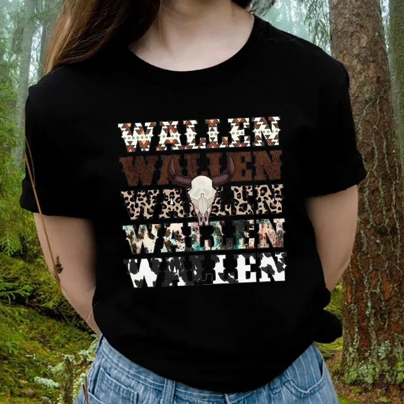 Wallen Letter Print Women T Shirt Summer Cowboy T-Shirt Western Country Graphic Tee Female Vintage Clothes Grunge