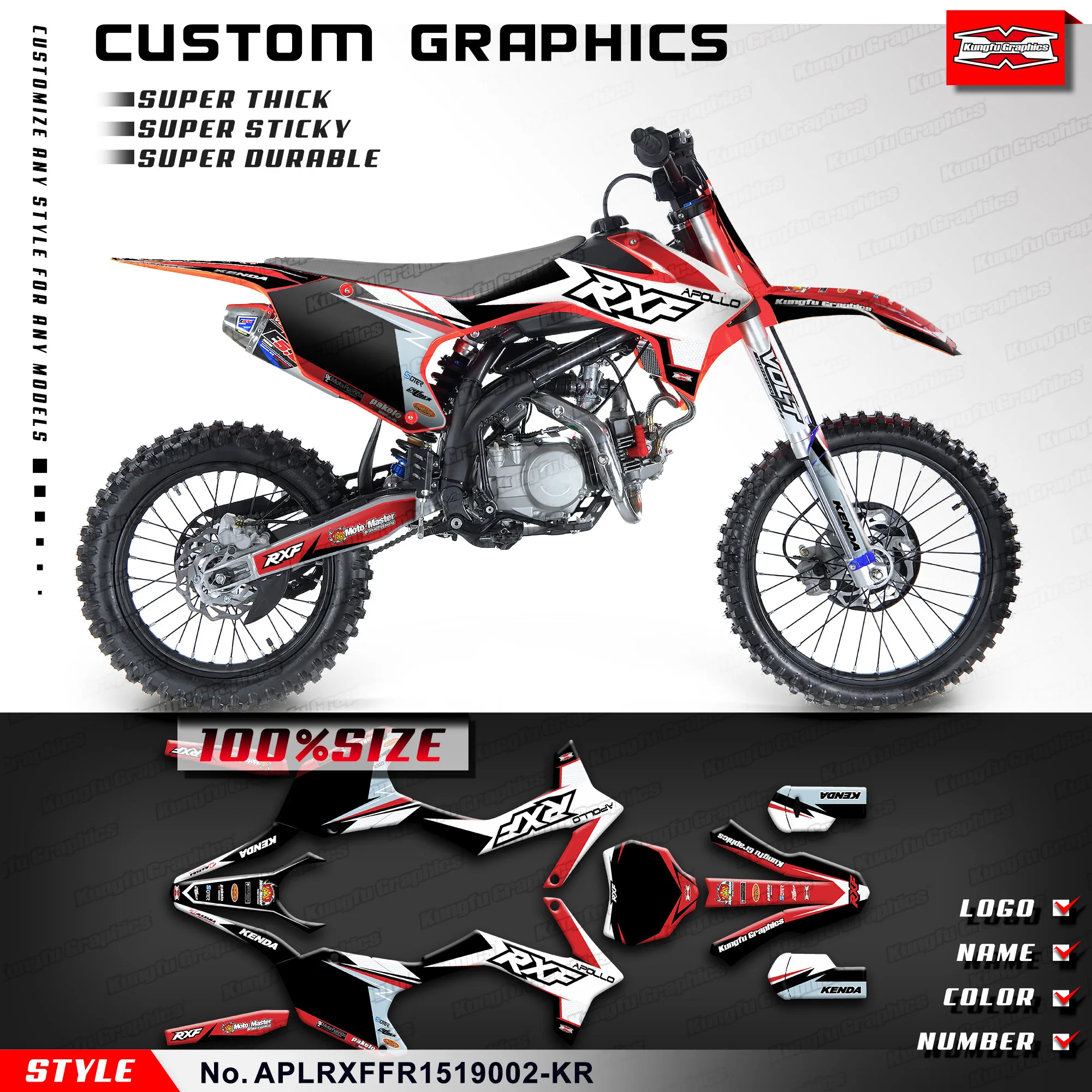 KUNGFU GRAPHICS Racing Graphics Adhesive Sticker for Apollo RXF Freeride 150 190, Accessory, APLRXFFR1519002-KR