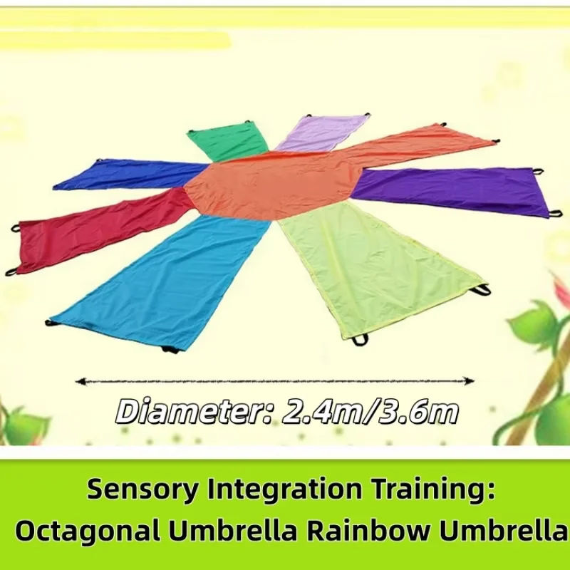 2.4/3.6M Octagonal Rainbow Play Parachute Multiplayer Outdoor Sport Toy Physical Training Gym Cooperative Team Game for Kids
