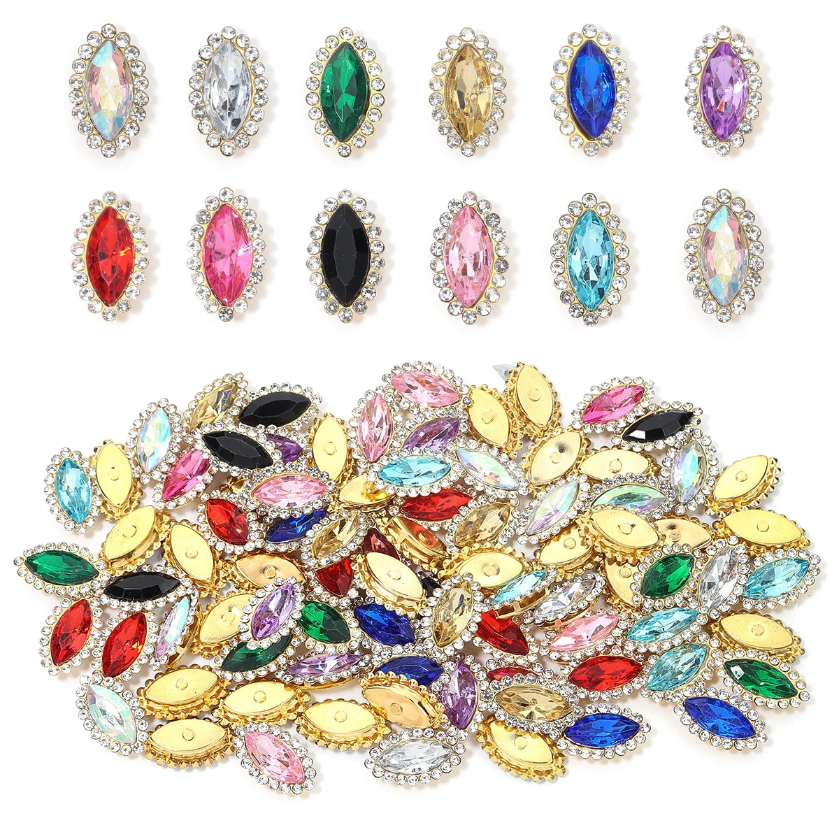 30PCS Gold Pferd Auge Form Klaue Strass Glitter Kristalle Trim Steine Perlen Kleidungsstück Handwerk Nähen Auf Strasssteine für Kleidung edelstein