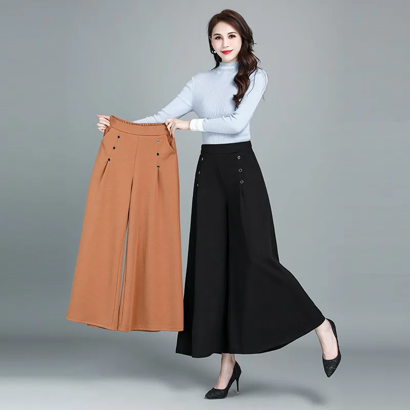 

Spring Summer Wide Leg Pants Women Casual Solid Color Elastic High Waist Trousers Loose Woman Ankle-Length Pants Straight Pants