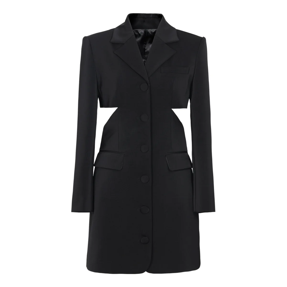 CommPiedmont-Robe à lacets à dos évidé pour femme, simple boutonnage, taille haute, mince, affaires, noir, robe courte trempée, mode française élégante