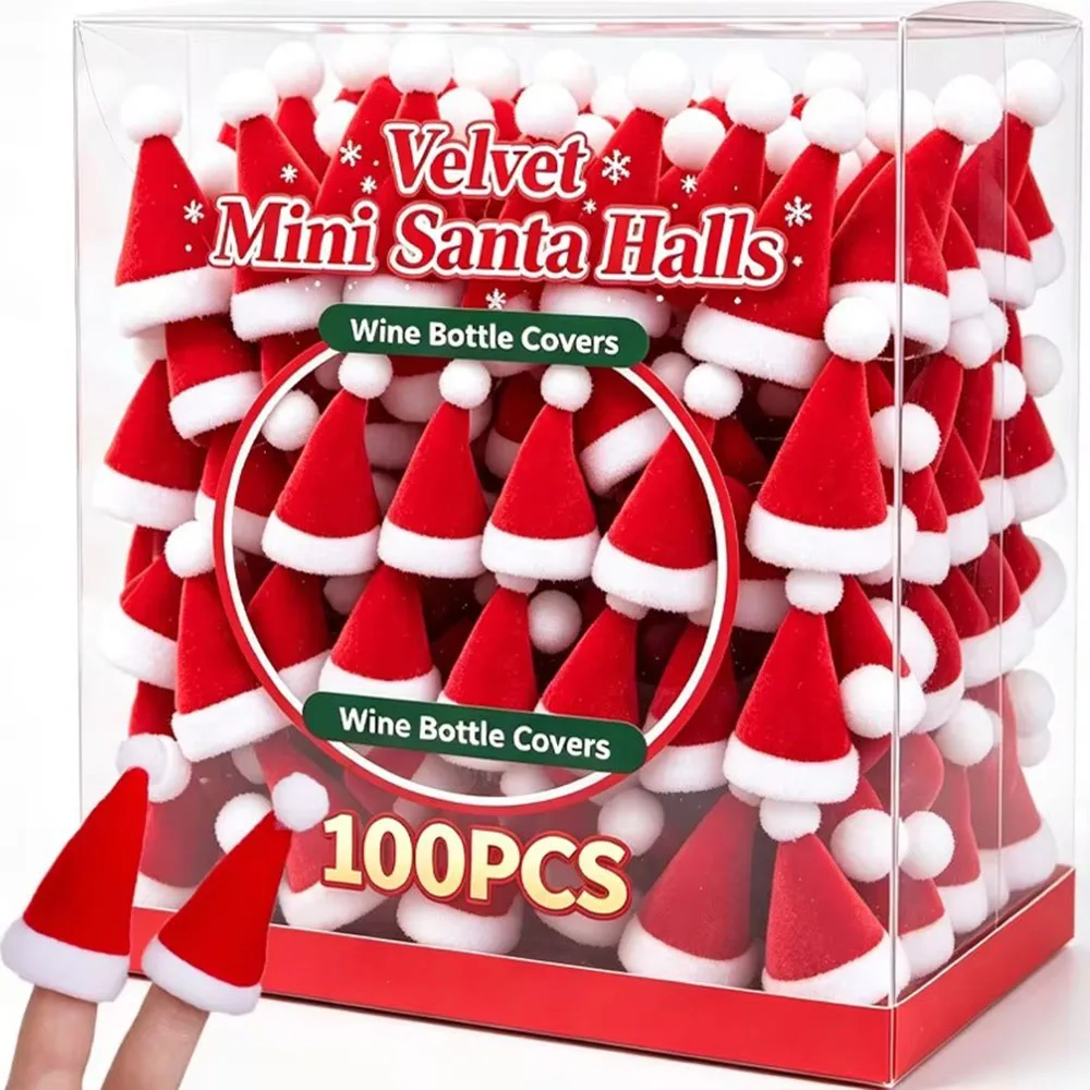 Mini Santa Hat Wine Bottle Covers for Bottle Xmas Decor Christmas Holiday Home Dinner Table Christmas Hats Party Decora Supplies