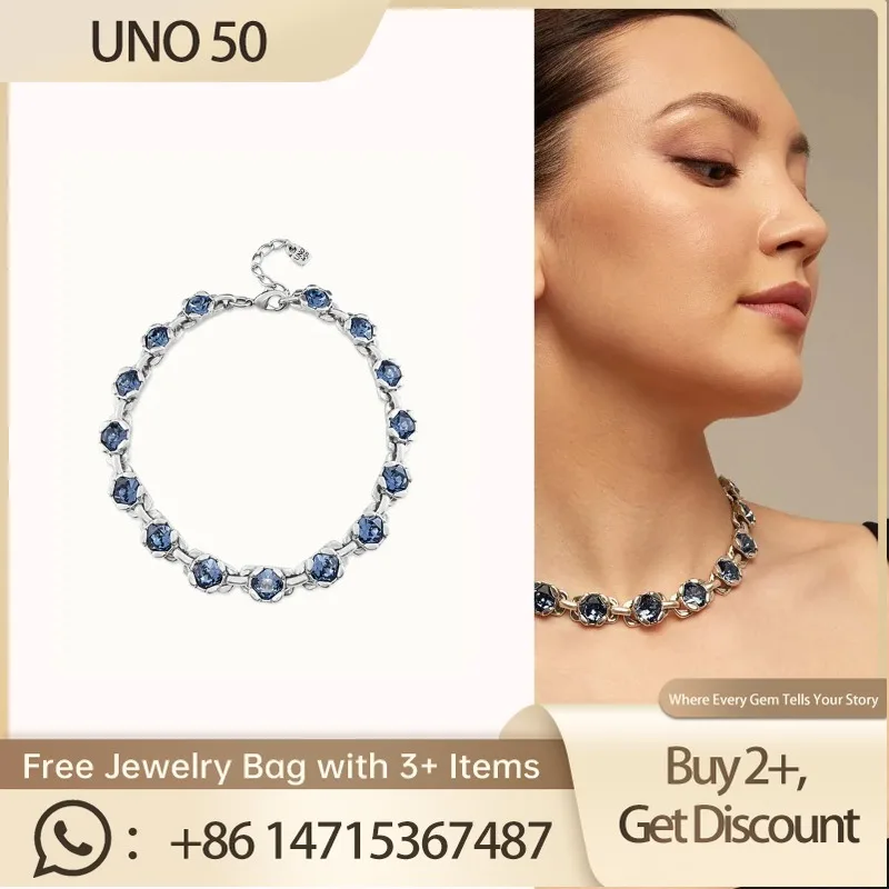 

Комплект модных и элегантных ювелирных изделий UNO DE50 2024: посеребренное ожерелье с 16 синими кристаллами, идеально подходит для женщин