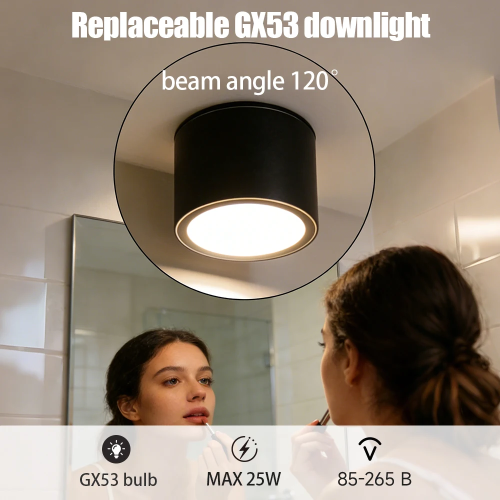 Downlight Replaceable GX53 Bulb 220V For Bedroom Living Room Home Decor Spotlight 25W Ceiling Lamp Round  Black White Room Light