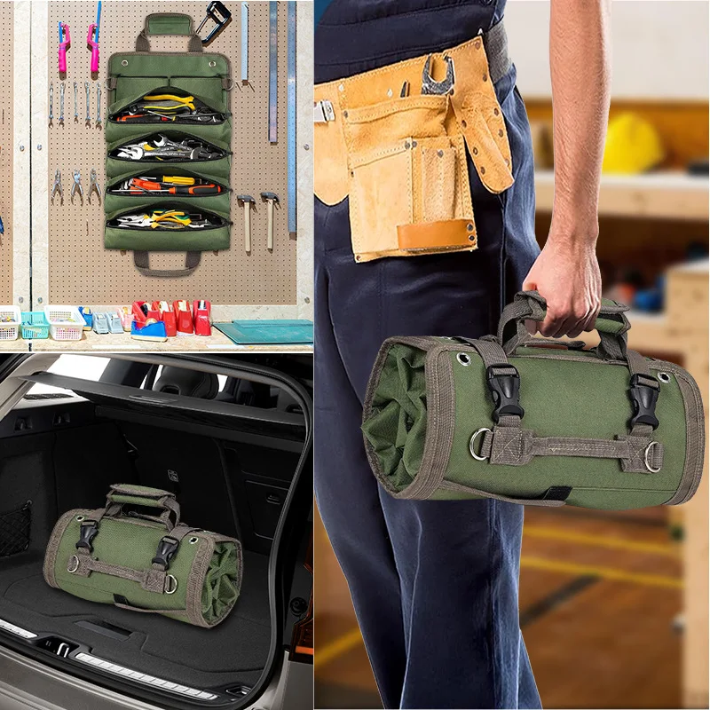 Hardware Tool Storage Bag - Roll-Up Electrician Pouch, Car Hanging Organizer, Vehicle-Mounted Hardware Tool Kit