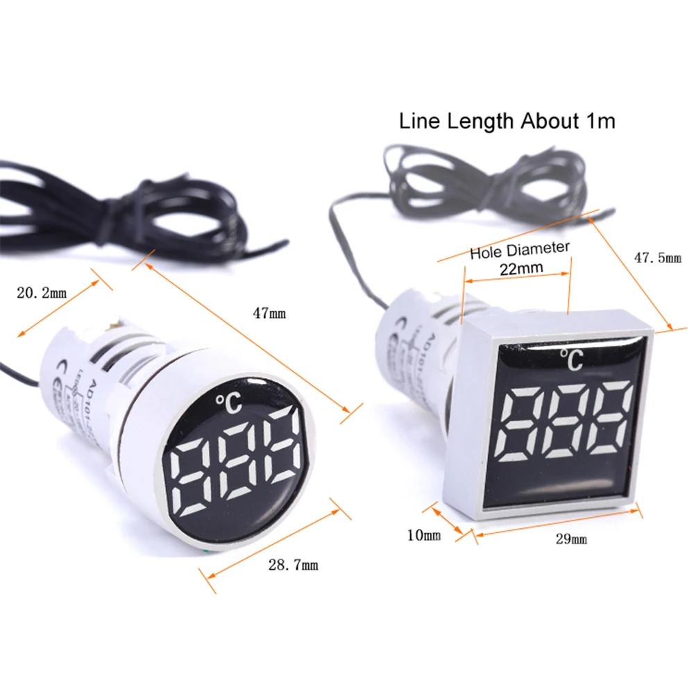 DIY GO 22mm Protective Film LED Digital thermometer Measuring -20-199 Celsius 50-500V AC Square/Round temperature Tester meter