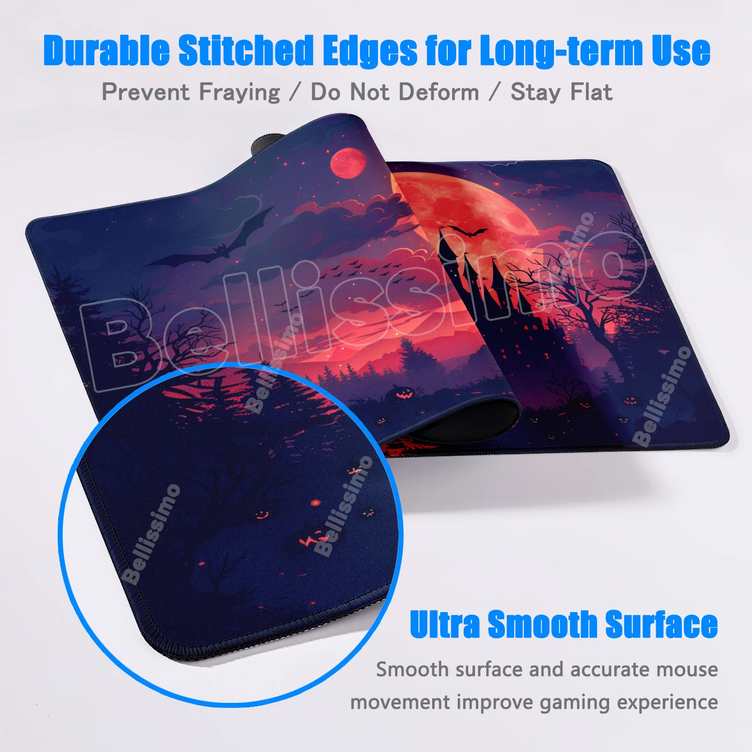 لوحة ماوس على شكل قلعة الألعاب على شكل قمر أحمر، سجادة كبيرة غير قابلة للانزلاق، حافة خياطة للكمبيوتر المحمول والكمبيوتر اللوحي، وسادات ماوس مطاطية للعبة المكتب، سجادة اللعب