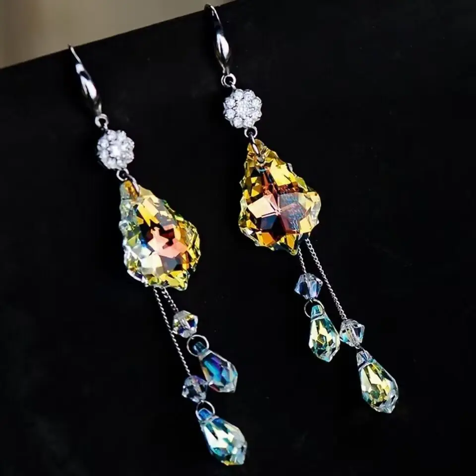 Crystal earrings online celebrity long drop tassel earrings