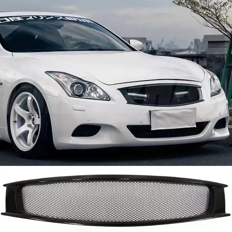 Real Carbon Fiber Front Upper Mesh Grill Grille For 2008-2013 Infiniti G37 Coupe 2Door