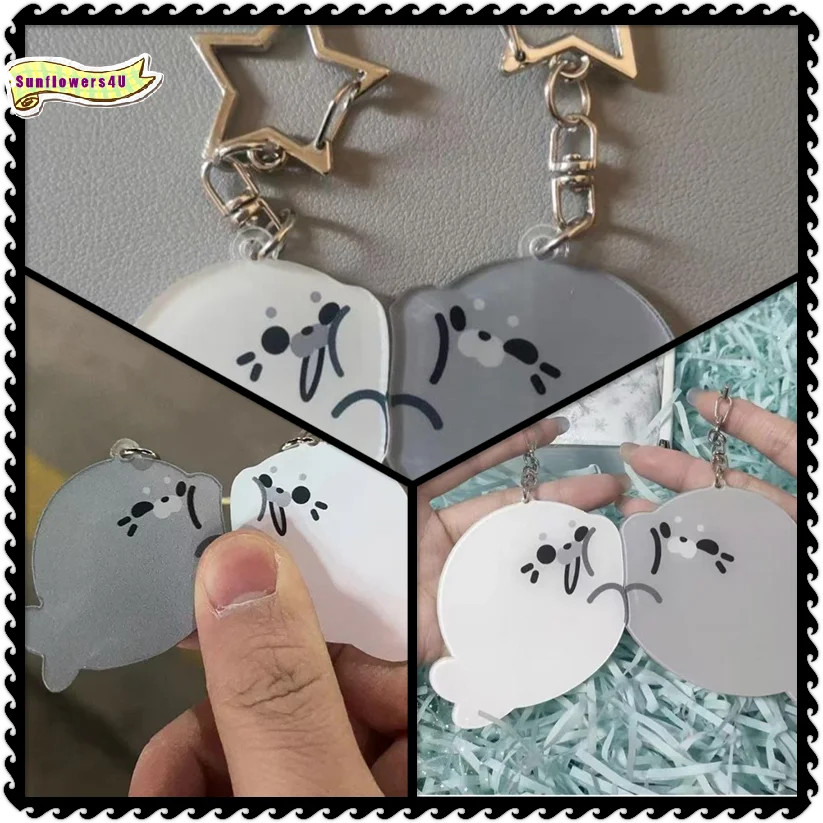 Whimsical Little Seal Keychain 1Pair Acrylic Cartoon Charm for Bags and Presents
