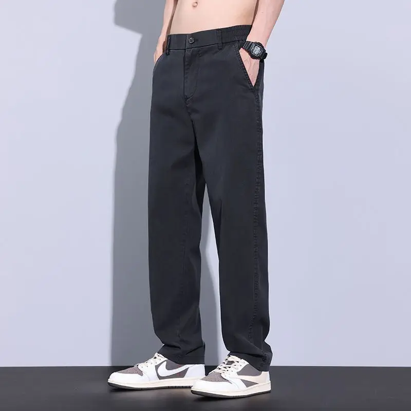 Men's Black Straight Leg Casual Pants Loose Fit Lightweight Breathable Summer Trousers
