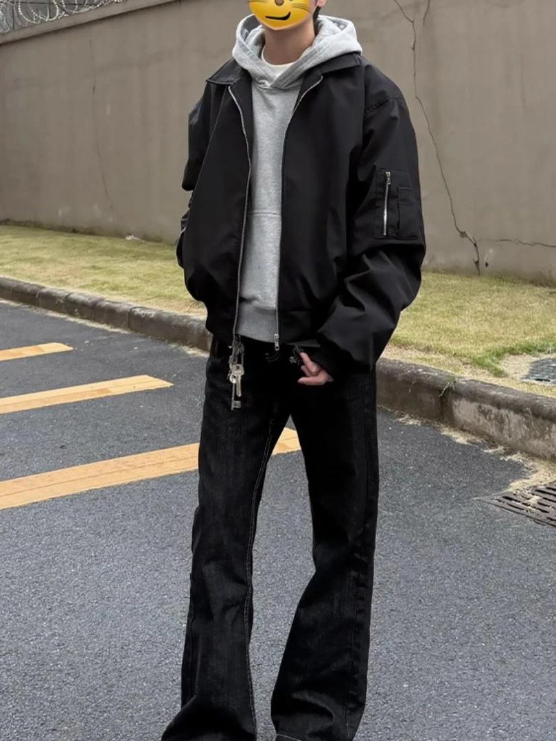 

Bla MA American Flight Jaet Мужская ort Cleanfit Верхняя одежда с крутым воротником Бейсбольный жилет Подставка из полиэфирного волокна