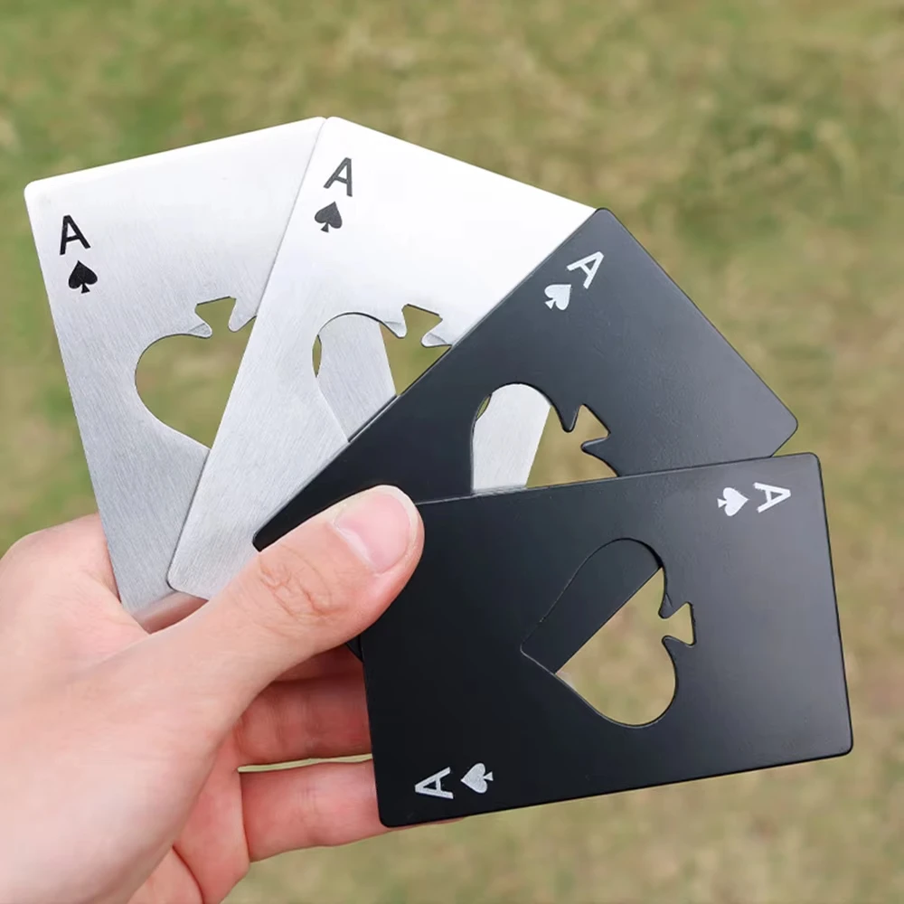 1Pcs Creative Poker Shaped Bottle Can Opener Stainless Steel Credit Card Size Bar Restaurant Beer Metal Opening Tool Gift