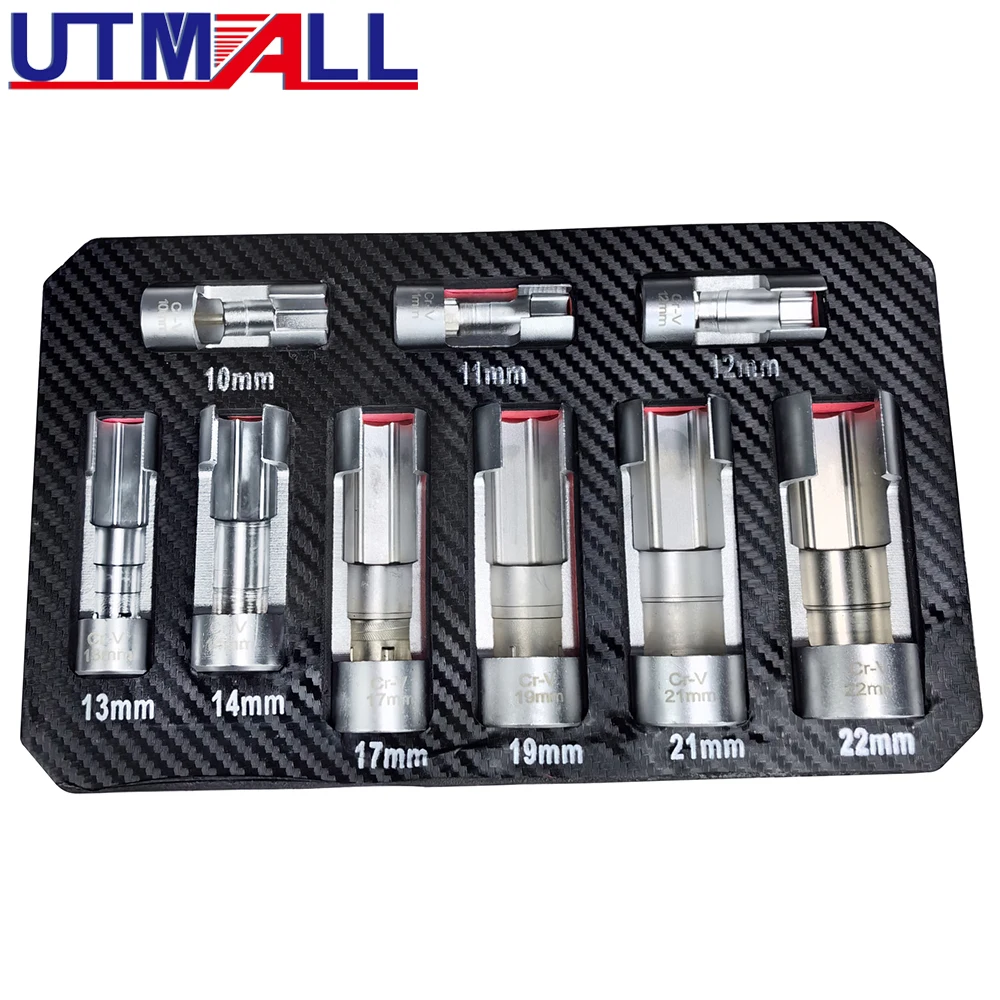 

9pcs Open Oil Pipe Disassembly Sleeve Slotted Oxygen Sensor Wrench Flare Nut Socket Set Fuel Injection Hexagonal Repair Tool