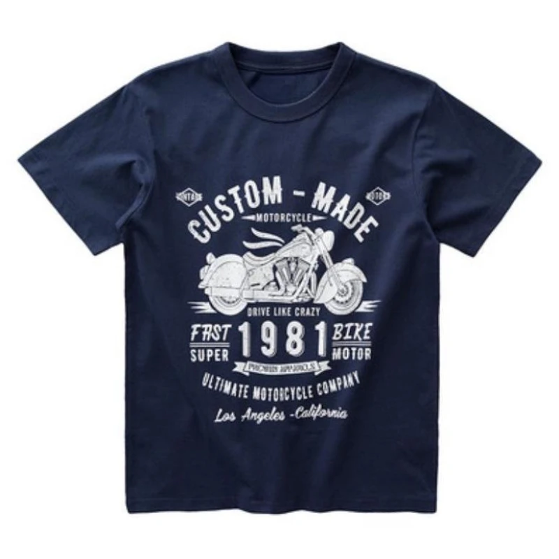 American Retro Cotton Short-sleeved T-shirt Summer Ami Kaji Motorcycle Print Half-sleeved Tee Men's Casual Vintage Street Wear