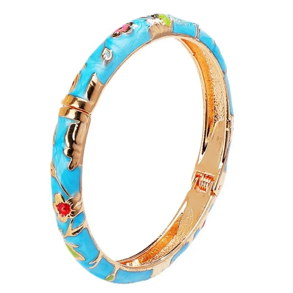 Enamel Chinese Cloisonne Bracelet Hand Bracelet Double Bangle Peony Filigree Flower Bangle Vintage Chinese Women's Hand Bracelet