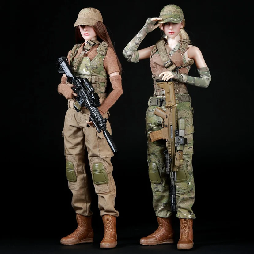 Fire Girl Toys FG003 FG004 1/6 Female Soldier Military Army Uniform Camouflage Tactical Combat Suit Boots For 12