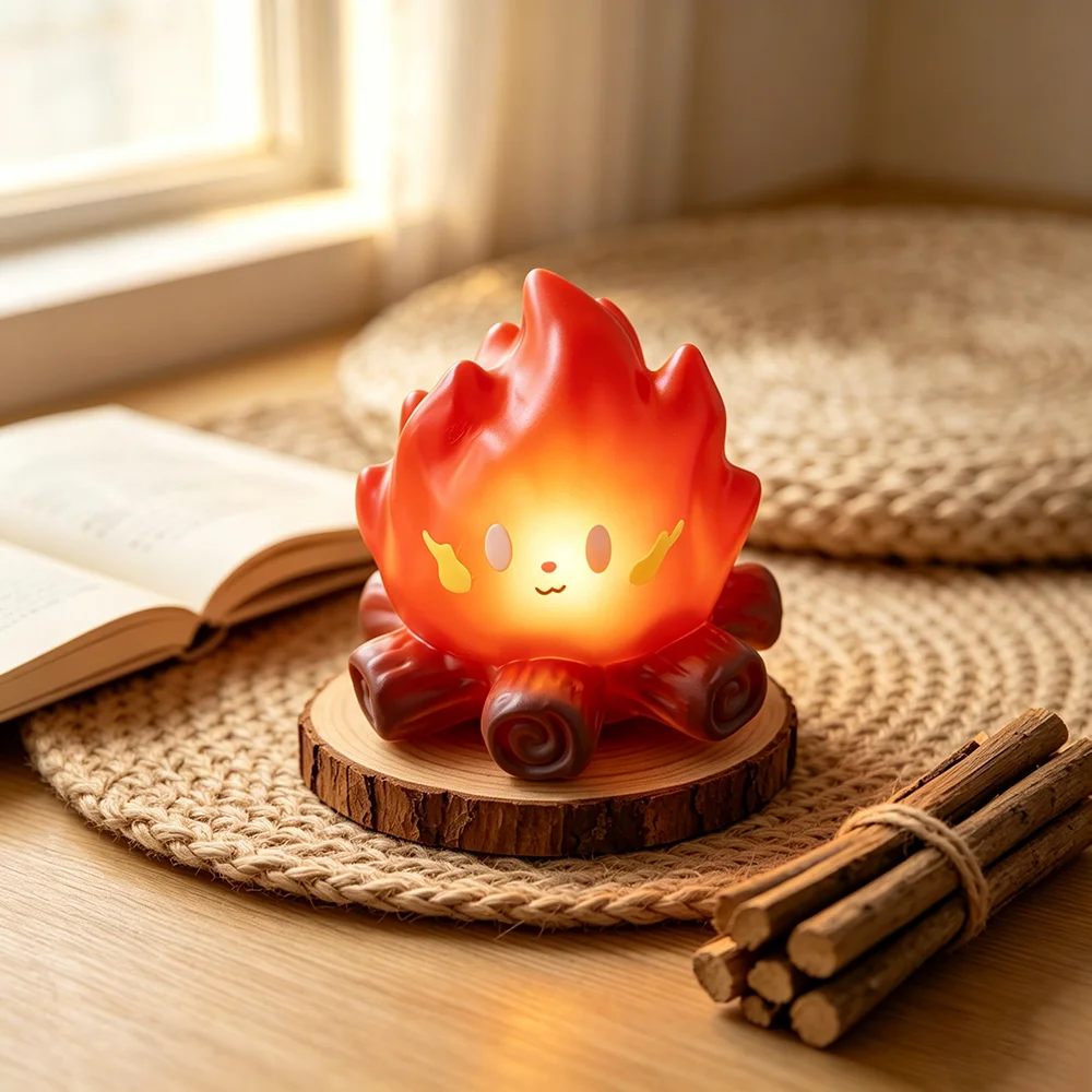 Kawaii Smiling Flame LED Night Lamp Battery Operated Portable Campfire Light Toy Home Ornament Holiday Office Birthday Present view 2