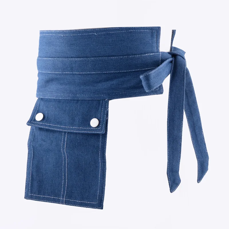 Women\'s Belt Denim Waist Belt for Women Casual Wide Corset Cummerbund Decorative Solid Color Ladies Belts with Pocket