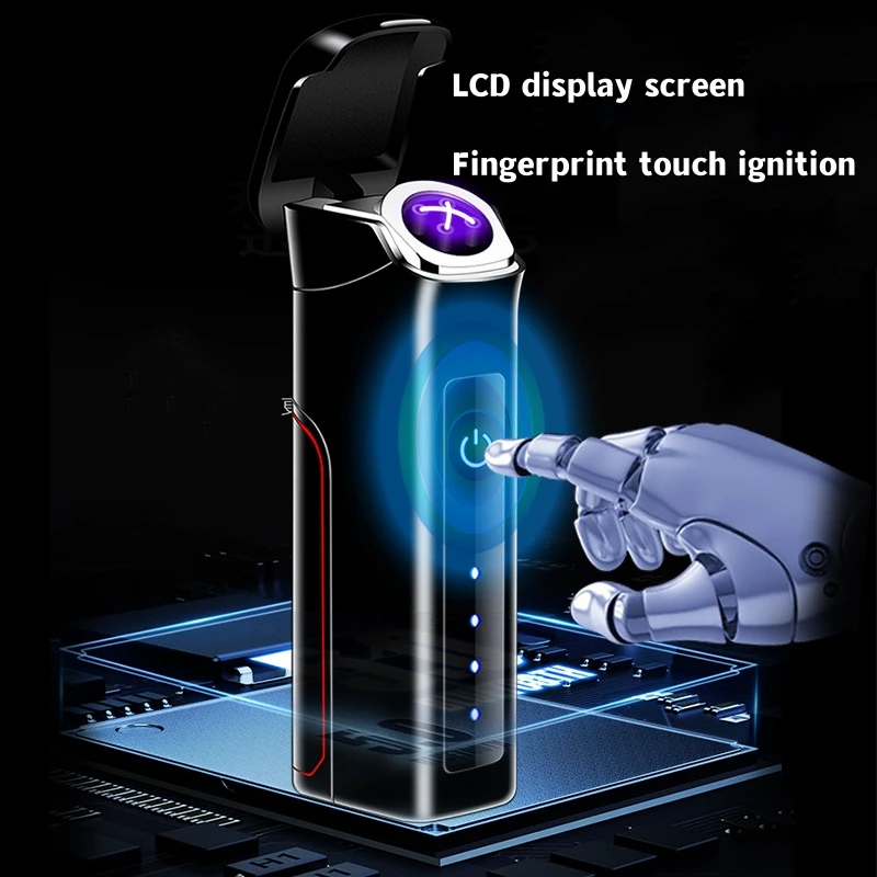 New Plasma Pulse Electric Double Arc Fingerprint Induction Flameless USB Charging Display Screen Cigar Outdoor Camping Men Gifts